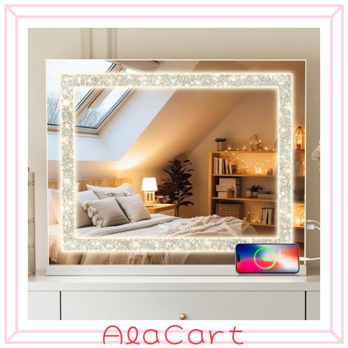 Fenair 化粧鏡 女優ミラー ハリウッドミラー メイク 鏡 卓上 壁掛け 2wayで使える USBケーブル給電タイプ 三色点灯モード 無段階調光 10