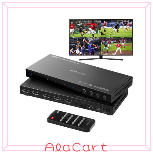 PORTTA 4K HDMI マルチビューワースイッチ 4x1 PIP付き PORTTA クワッド マルチビューア シームレススイッチャー 4イン1出力 Toslink付き