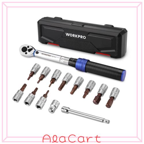 WORKPRO トルクレンチ 14点組 差込角6.35mm(1/4インチ) プレセット型 ビットソケット エクステンションバー付き 2〜26N・m 回転方向切替