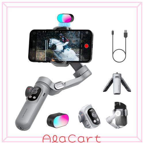 AOCHUAN SMART X PROスマホジンバル折りたたみ式手持スタビライザー ズームボタンOLED画面LEDライト調光可能AndroidスマホとiPhone 15/14