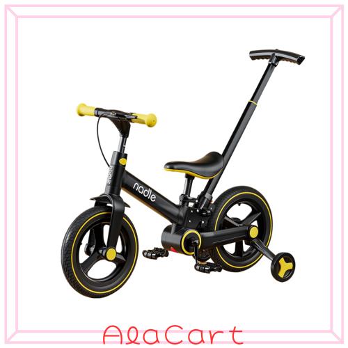Gorocking 自転車 子供用 12インチ 折りたたみ 一台五役 補助輪＆押し棒＆スタンド付き 3色 ワンタッチ 組み立て 95％完成 (イエロー)