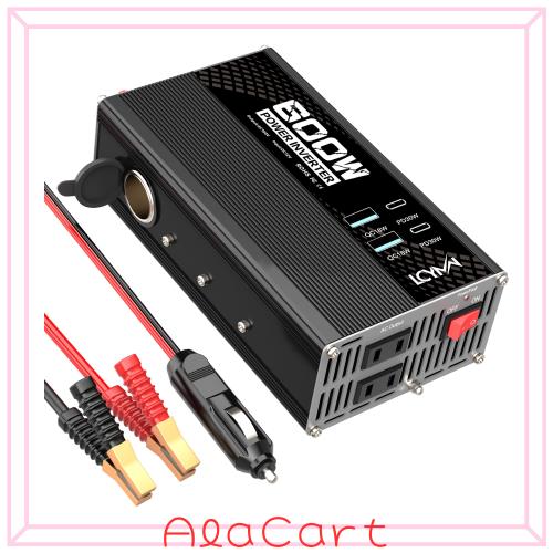 LCYMW インバーター 600W シガーソケット コンセント QC3.0急速充電対応 カーインバーター DC12VをAC100Vに変換 アダプター PD30W USB-C