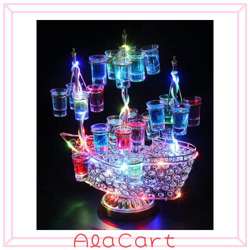 テキーラ観覧車 船型 LED酒ボトルの表示棚 24カップ バー ホテル LED酒棚の表示棚 LED酒グラス 収納ラック KTVナイトクラブに最適 パーテ