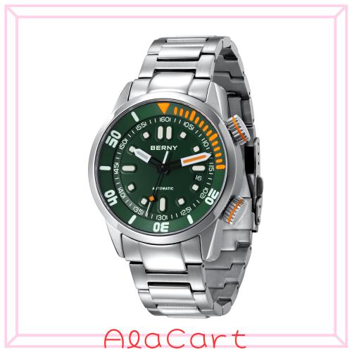 BERNY 腕時計 メンズ メンズ 機械式 手巻きと自動巻き腕時計 200 メートルダイビング ウォッチ サファイアガラス耐久性のあるステンレス