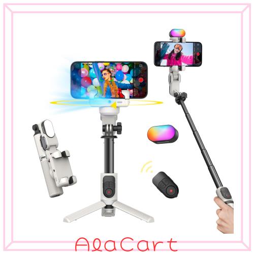 AOCHUAN iPhone用ジンバルスタビライザー、TiK Tok YouTubeビデオ録画用自動顔追跡機能付き自撮り棒三脚、iPhone/Android用360°回転機能