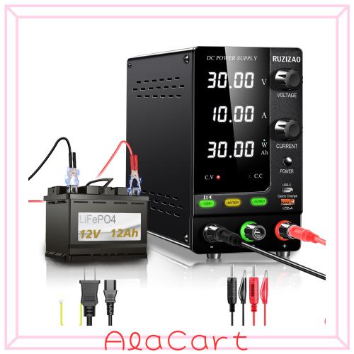 RUZIZAO 安定化電源 30V 10A 4桁電圧電流電力表示 エンコーダ調整 デスクトップ電源 スイッチング電源 6V 12V 24V 電池充電用 可変直流安