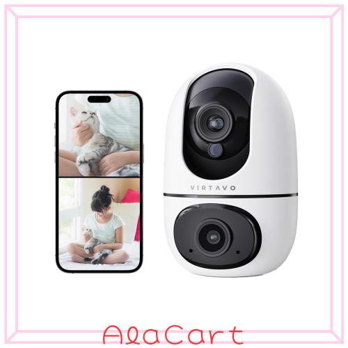 ペットカメラ 【2つレンズ・常時録画・自動追尾 】virtavo 見守りカメラ 監視カメラ 室内 防犯カメラ ベビーモニター Wi-Fiカメラ PTZ ip