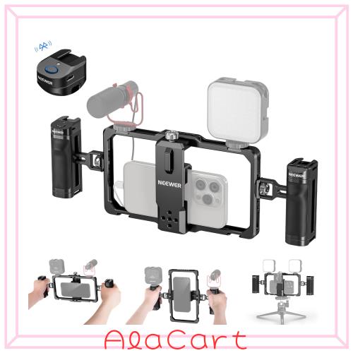 NEEWER スマホケージ ビデオリグ 汎用スマホケージ Bluetoothシャッターサイドハンドルグリップ/スマホスタビライザー付き 映画制作/YouT