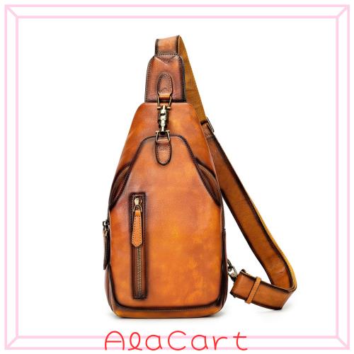 [Ｗｈａｔｎａ] アンティーク風合い鞣し天 然 牛 革 ワンショルダーメンズ 3way 斜めがけ 肩掛けミニボディバッグ 胸バッグ 本革 厚手 レ