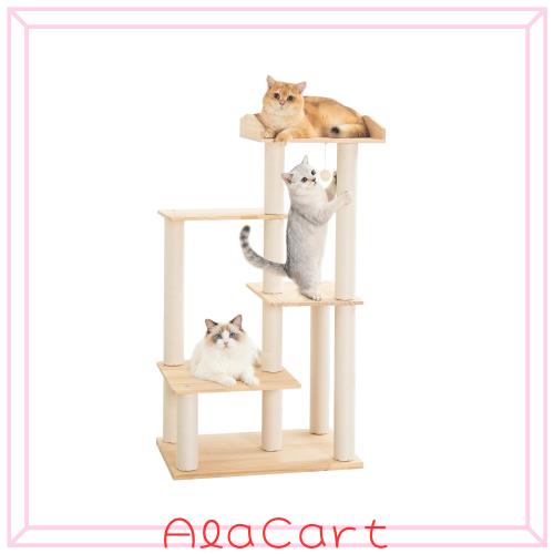 PETTIFUL キャットタワー 木製 高さ112cm 据え置き スリム