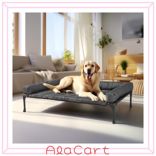 Veehoo犬 ベッドペットベッド大型犬 ベッド高架犬用ベッドドッグコット + 防水取り外し可能ピロートップマット、ボルスター犬用簡易ベッ