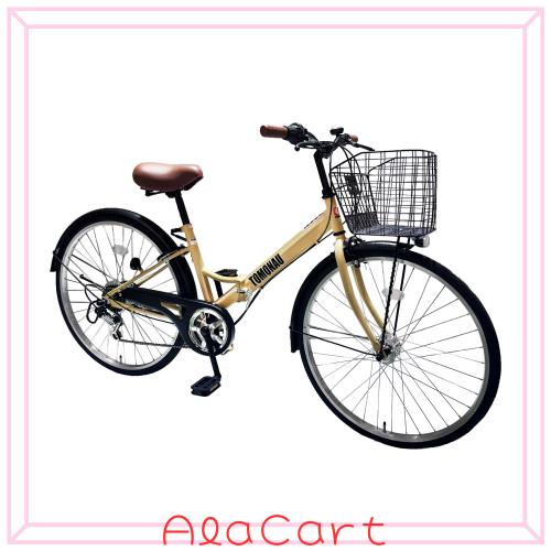 TOMONAU シティサイクル ママチャリ 折り畳み自転車 26インチ 6段変速 LED自転車ライト 折りたたみ自転車 ひし形フレーム、強力な耐荷重