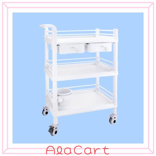 Tappros 医療用ワゴン 医療用トロリー 3段 Mサイズ ABS素材 引き出し付 キャスター付き ブレーキ可能 落下防止 グリップ付 ？れ物バケツ付の通販は 14,608円