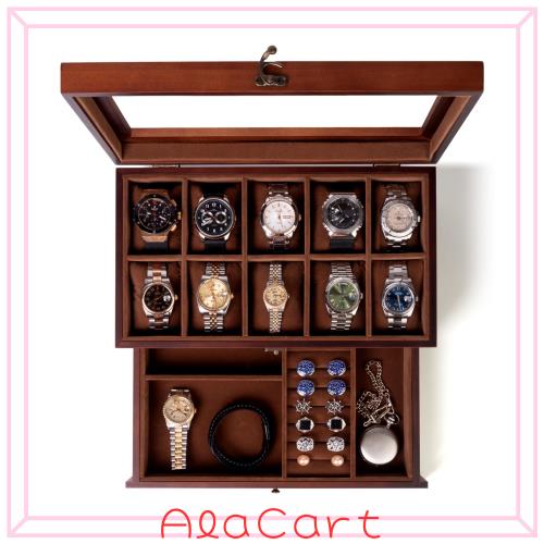 JoyHood 腕時計ケース 10本 - 2段式 木製時計収納ボックス、 男性 女性 腕時計＆ジュエリー 収納ボックス、 引き出しとアクリル蓋付き、 の通販は 5,882円