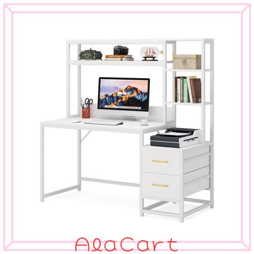 Tribesigns シェルフデスク パソコンデスク 収納ラック 引き出し付き 幅140cm ゲーミングデスク 木製 机 pcデスク 勉強机 学習デスクテレ