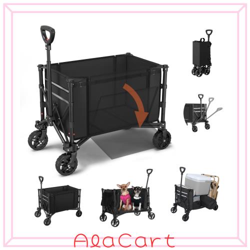 Housolution キャリーワゴン 大容量120L 耐荷重100kg アウトドアワゴン 折り畳み式キャンプカート ワンタッチ収束式 自立収納 静音 キャ