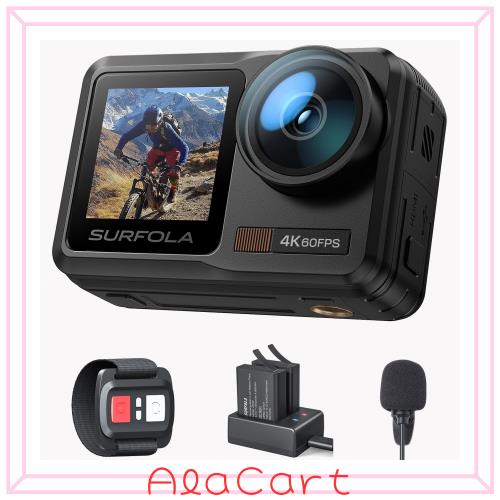 Surfolaアクションカメラ 4K 60FPS 水中カメラ 本機防水カメラ10M WiFi搭載 手ブレ補正 ウェアラブルカメラ 外部マイク付き デュアルカラ