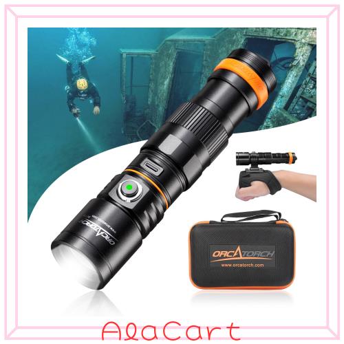 ORCATORCH DC710 スキューバダイビングライト 3000ルーメン 超高輝度水中懐中電灯 IP68防水水中トーチ WS02リストストラップマウント付き