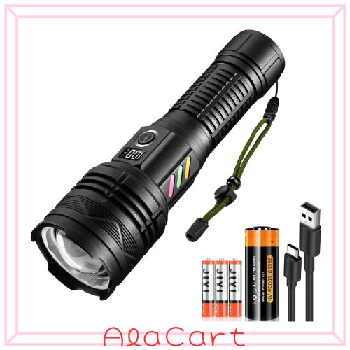 懐中電灯【2024新登場 記憶機能 液晶画面デジタル残量 ledライト 】 強力 軍用 最強 超高輝度ルーメン 超長遠射 明るいライト 多機能調光の通販は 4,982円