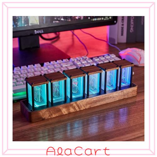 ClocTeck ニキシー管 時計 Wi-Fi同期 ＆ 1600万色カスタマイズ可能、レトロモダン木製デジタル時計の通販は