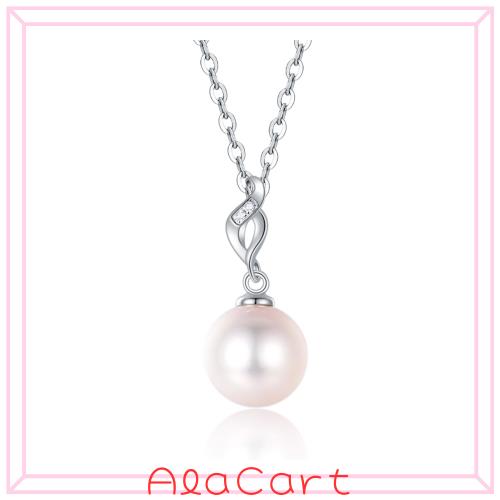 [FANCIME] 淡水真珠 ネックレス レディース 7〜8mm ？14 ホワイトゴールド ラボグロウン ダイヤモンド 本真珠 1粒 パール ねじり シルバー