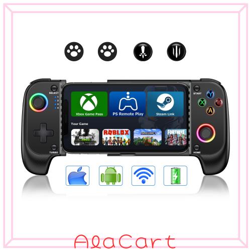 Elekasumi スマホコントローラー- iPhone/Androidに対応、ケースサポート、RGB搭載、ホール効果ジョイスティックがクラウドゲーム、Fortn