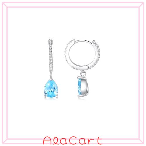 37.2°C フープ ピアス レディース 人気 揺れる ピアス金属アレルギー対応 雫形 アクアマリン 18金ピアス シルバー925リング レディース