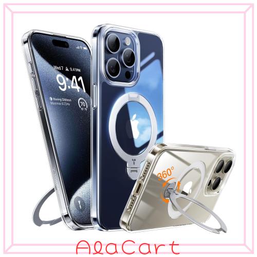 TORRAS iPhone 15 Pro Max 用 ケース【超剛性｜360° ゼンマイ式スタンド × 10 万回開閉耐久】米軍規格 縦横両対応 リング付き マグネッ