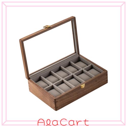 Musowood 時計ケース 10本用 木製 時計ケース 透明窓付き 収納ボックス 取り外し可能 枕付き 高級 時計ディスプレイ ウォッチケース（ウ