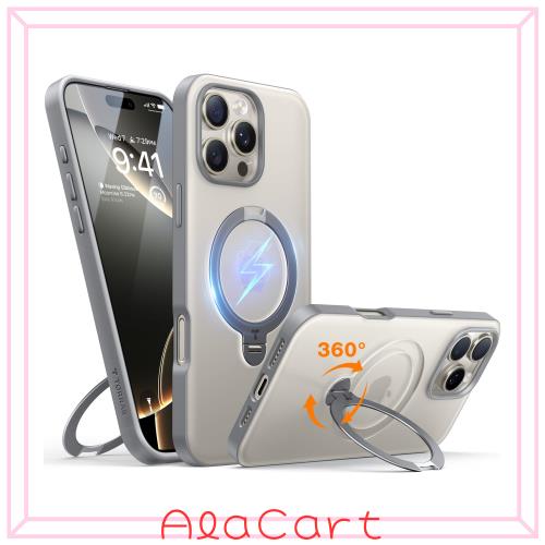 TORRAS iPhone 16 Pro 用 ケース【都会の大人カラー｜360° ゼンマイ式スタンド × 10 万回開閉耐久】 米軍規格 縦横両対応 リング付き