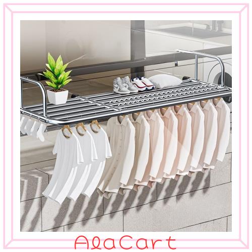 SmartMaster 物干し ベランダ物干し ステンレス サイド補強 伸縮可能 68-120cm 引っ掛けタイプ 乾燥ラック 超耐荷重性 組み立て不要 折りの通販は