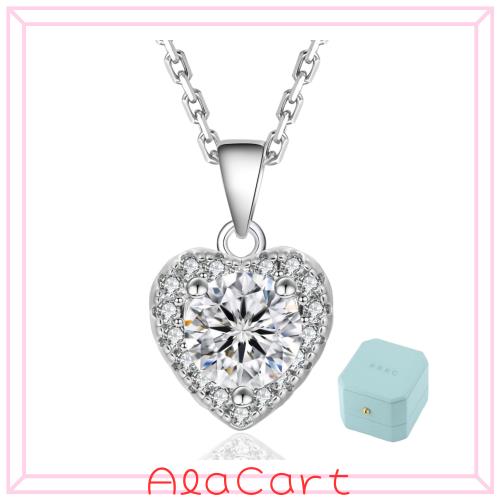 [KRKC] ネックレスレディース モアサナイト：プレゼント女性人気 ハート/馬蹄/ヘイロー/一粒ダイヤネックレス シルバー925 金属アレルギ