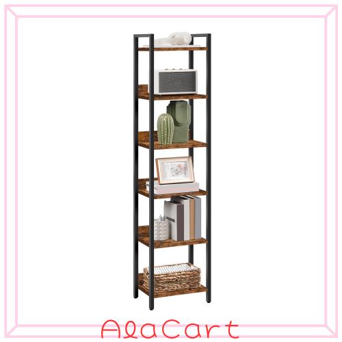 MAHANCRIS 本棚 大容量収納 スリム 6段 省スペース縦型ブックシェルフ 棚 リビング・寝室・書斎・ベランダ対応 ヴィンテージブラウン BKH