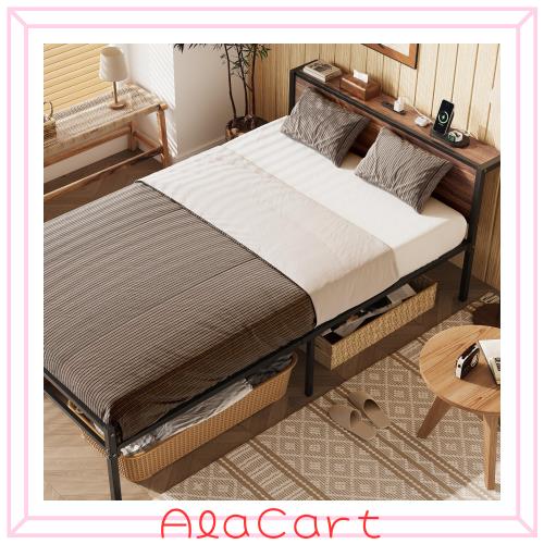 WLIVE ベッドフレーム 宮棚付き 2口コンセント すのこベッド