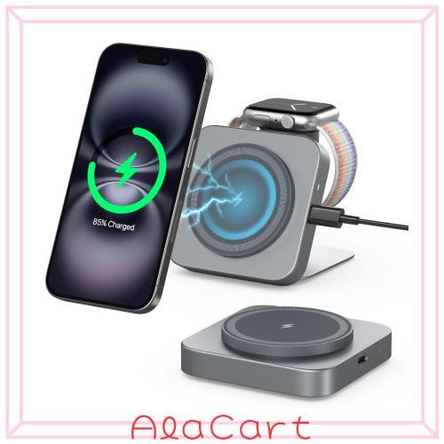 TEPNICAL 2 in 1 magsafe充電器 折り畳み式 超コンパクト スタンド 置くだけ ワイヤレス充電器 iPhone 16/15/14/13/12 seris/Airpods 2/3の通販は