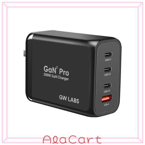 GEWUCHARGER 4ポート200W充電器 [USB-C X3＆USB-A]全ポートPD3.0 単ポート100W高出力 PPS105W規格 ダブル100W 出力対応 GaNII急速充電器【