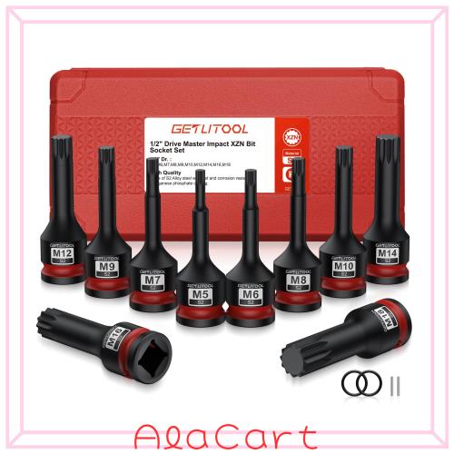 GETLITOOL 10PCSインパクト XZN ビットソケットセット S2スチール 硬度HRC58-62 【M5-M18】