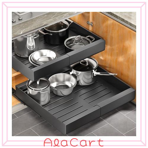 【2個セット 】 キッチンシンク下収納 スライドラック キッチン収納引き出し スライドレール3本 伸縮式穴開け不要 キッチン下収納棚 大容