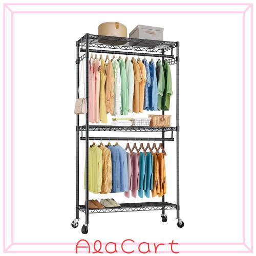 Huaniun ハンガーラック 頑丈 ワードローブ 大容量 キャスター付き 洋服ラック 棚付き 洋服掛け スチールラック 幅81×奥41×高さ210cm（