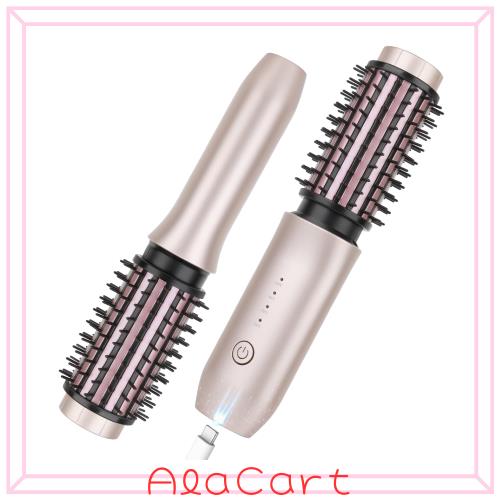 コードレス カーリングアイロン ブラシ、2024 新ポータブル トラベル カーリングアイロン ミニブラシ 女性用、7000mAh USB 充電式カーリ