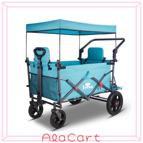 TMZ キャリーワゴン 折りたたみ式 アウトドアワゴン、、シートとシートベルト付き多機能カート、荷室拡張可能、フロントハンドル+リアプ