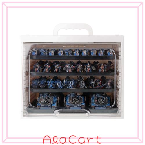 Jucoci ミニチュア収納ケース 4段トレイ付き WH40k / AOS/D＆D用 フィギュア収納ボックス 白色 持ち運び便利 透明アクリルドア付き ディス