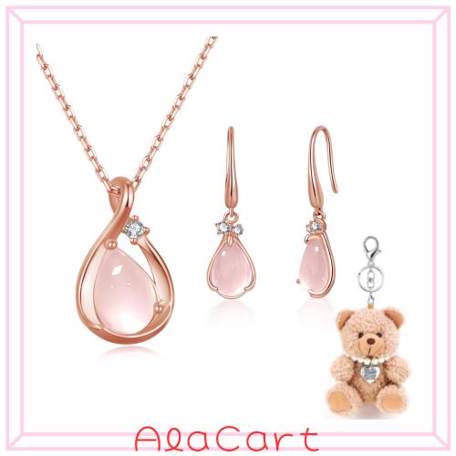 [FH.bird] ネックレス レディース ピアス セット 天然ローズクオーツ 18金「ピンクの恋石です」シルバー925 アレルギー対応ネックレス ピ