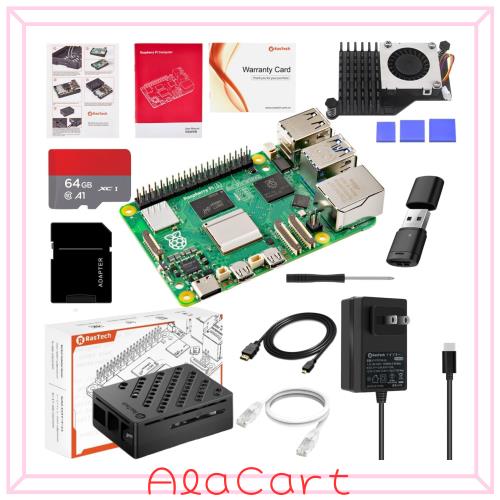 Raspberry Pi5 8GB Kit 技適済み raspberry pi5 kit ラズベリーパイ5 8GBボード/アクティブクーラー/PD電源アダプター/64GB カード/ABS黒