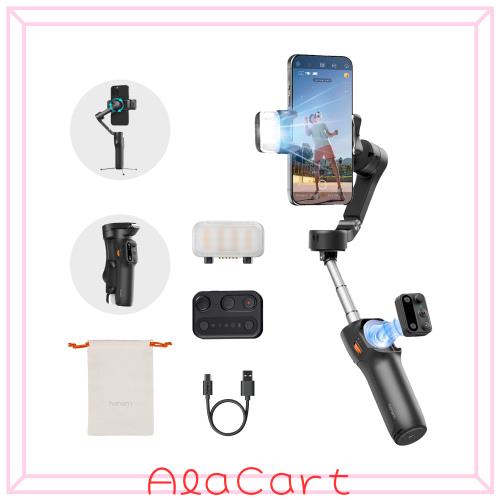 hohem X3 スマホ用ジンバル、Gimbal Stabilizer for iPhone、3軸スマートフォンジンバル、マグネット式フィルライト、内蔵エクステンショ