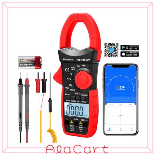 Bluetoothクランプメーター 数字式、RQ-570S-APP 真實効値対応 クランプマルチメーター 自動レンジ 6000カウント AC/DC 電流計 電圧計、