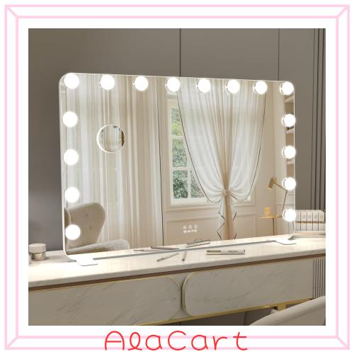 BEAUTME 女優ミラー 卓上ミラー 化粧鏡 3色ライトモード 明るさ調整 LED電球16個付き ハリウッドミラー 台座付き 卓上/壁掛け両用