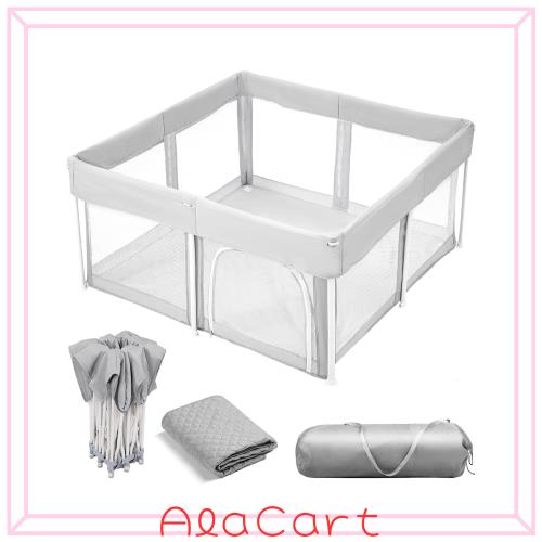 ベビーサークル 折りたたみ サークル 赤ちゃん メッシュ ベビーフェンス キッズサークル プレイヤード 組立不要 工具不要 ベビーマット付の通販は 11,256円