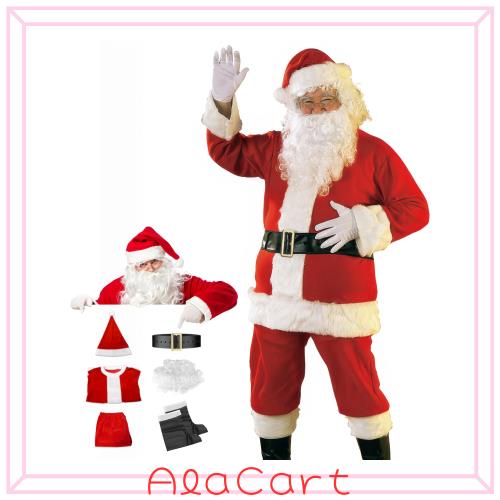 [GOKEI] サンタクロース 衣装 6点セット サンタ コスプレ コスチューム 【ジャケット ズボン ベルト サンタ帽子 ひげ 靴カバー】 ブーツ