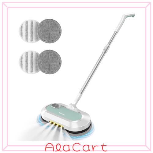 AlfaBot 電動モップ 回転モップ 床掃除クリーナー 拭き掃除 長さ調整可能LED搭載 自立式 高速回転 フローリング 掃除 モップパッド4枚の通販は 6,827円